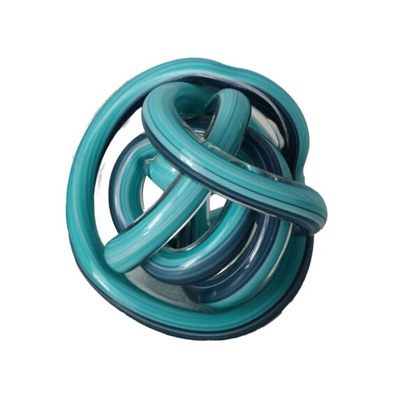Vintage Art Glass Twisted Infinity Knot Blue Hand Blown Paperweight - Picture 3 of 4